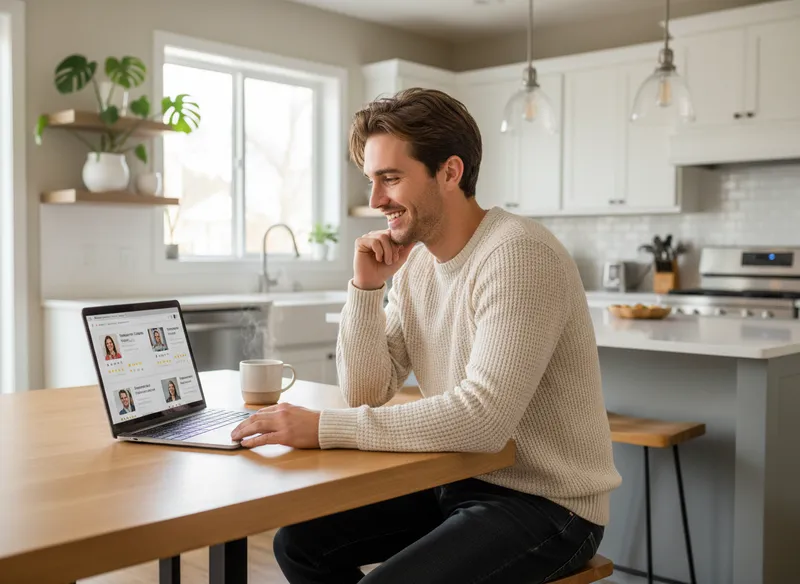 Host browsing event vendor profiles on laptop